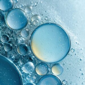 Bubbles in soft blue oil background photography medication.
